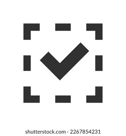 Check mark in frame icon. Monochrome black and white symbol