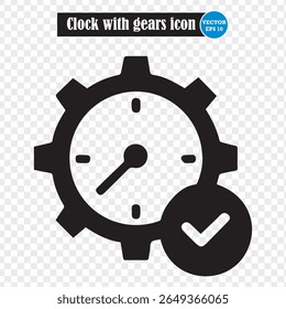 Check mark with gear icon. clock with gear vector illustration. Eps 10