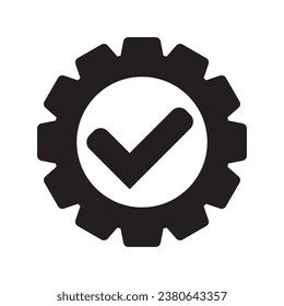 Check mark in gear icon, cog  with check icon.
