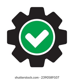 Marque con el icono de engranaje, cog con el icono de verificación.