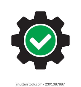 Check mark with gear icon, cog with check icon.