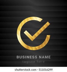 Check Mark Gold and Black silk fashion premium icon / Logo