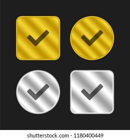 Check mark gold and silver metallic coin logo icon design