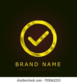 Check mark golden metallic logo