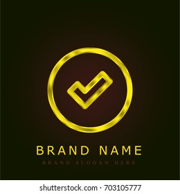 Check mark golden metallic logo