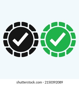 Check mark green and black line icons. Vector illustration. - Vector