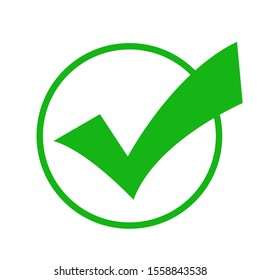 Check mark green colored in the circle. Vector illustration 
