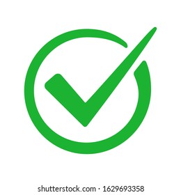 Check mark green icon isolated on white background. Vector illustration