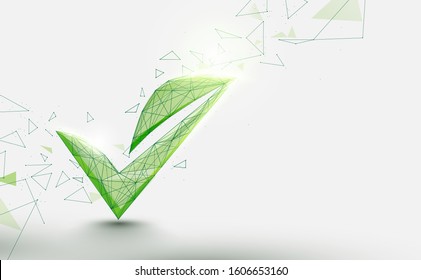 Check mark and green leaf environment icon. Eco logo. Vegan icon. V letter