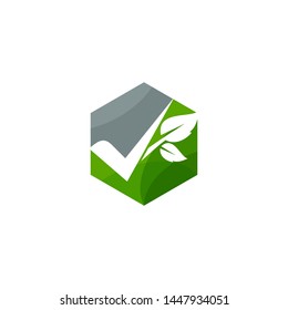 check mark green leaf logo icon - vector