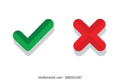 Check mark. green check mark and red cross icon
