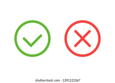 Check mark green and red icons. Modern vector illustration flat style.