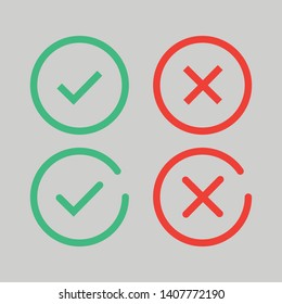Check mark green and red line icons. Vector illustration. - Vector