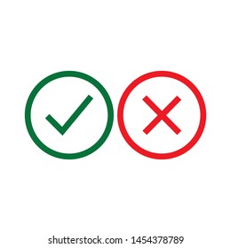 Check mark green and red line icons. Vector illustration. - Vector