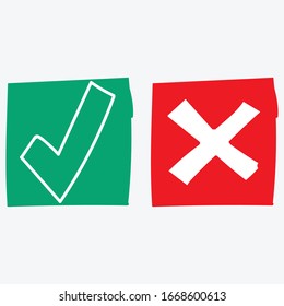 Check mark green and red line icons. Vector illustration. - Vector