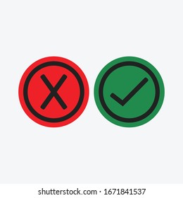 Check mark green and red line icons. Vector illustration. - Vector