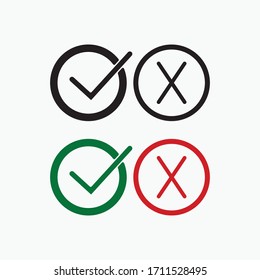 Marque los iconos de la línea verde y roja. Ilustración vectorial. eps - Vector
