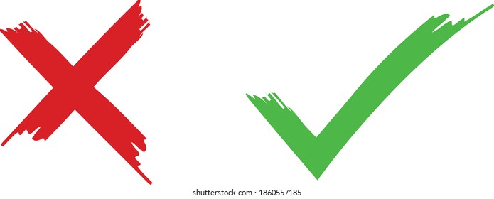 Check mark green and red line icons. Vector illustration. - Vector