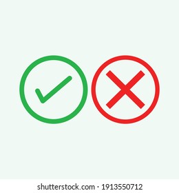 Check mark green and red line icons. Vector illustration. - Vector