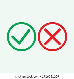Check mark green and red line icons. Vector illustration. - Vector