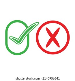 Check mark green and red line icons. Vector illustration. eps - Vector