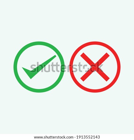 Check mark green and red line icons. Vector illustration. - Vector