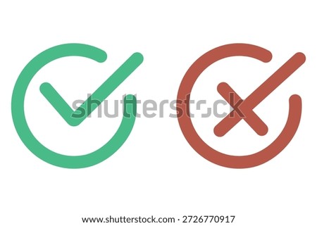 Check mark Green tick and red cross icon in Check circle. Symbols of approval and Decline symbol. Approve and wrong sign, vector illustration. 