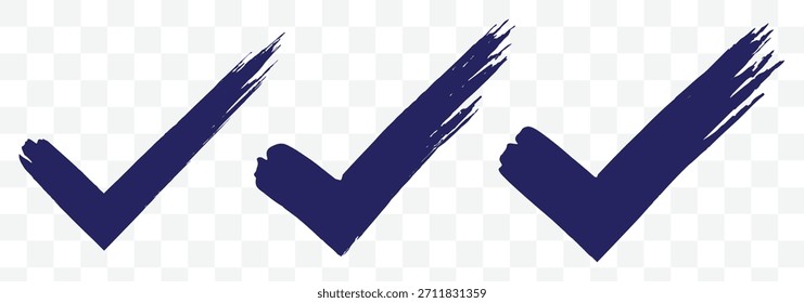 Marque el conjunto de iconos grunge. Conjunto de iconos de marca de verificación dibujado a mano. Icono de confirmación o validación mínima. eps 10