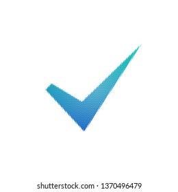 Check mark in halftone. Dotted illustration isolated on a white background. Vector illustration.