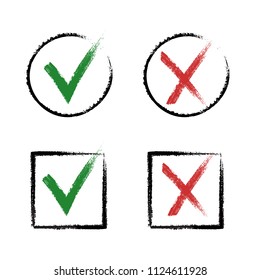 Check mark hand drawn with a brush and ink. Tick icon grunge style vector illustration.