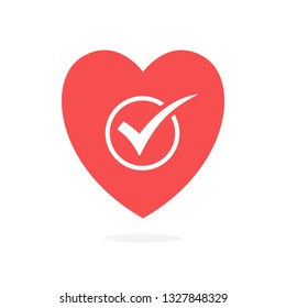 check mark in heart, vector illustration isolated on white