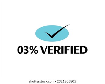 Icono de marca de verificación con un icono 03% Verificado Firmar y marca etiqueta fantástica ilustración vectorial de fuente con combinación de color azul y negro en fondo blanco