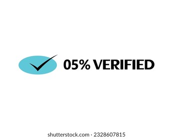 Check mark icon with 05% Verified Sign icon and stamp label fantastic font vector art illustration with blue and black color combination in white background