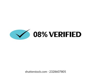 Icono de marca de verificación con icono de signo verificado al 08% y etiqueta de marca fantástica ilustración vectorial de fuente con combinación de color azul y negro en fondo blanco