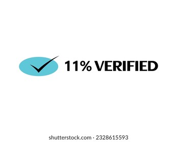 Check mark icon with 11% Verified Sign icon and stamp label fantastic font vector art illustration with blue and black color combination in white background