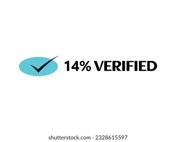 Icono de marca de verificación con icono de signo verificado al 14% y etiqueta de marca fantástica ilustración vectorial de fuente con combinación de color azul y negro en fondo blanco