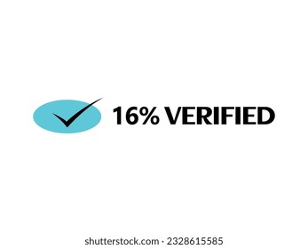 Icono de marca de verificación con icono de signo verificado al 16% y etiqueta de marca fantástica ilustración vectorial de fuente con combinación de color azul y negro en fondo blanco