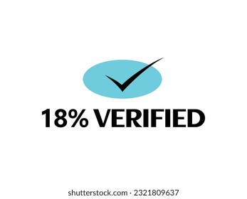 Icono de marca de verificación con 18% Icono verificado Firmar y marca de marca fantástica ilustración vectorial de fuente con combinación de color azul y negro en fondo blanco