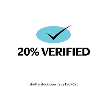 Check mark icon with 20% Verified icon Sign and stamp label fantastic font vector art illustration with blue and black color combination in white background