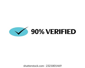 
Icono de marca de verificación con icono de signo verificado al 90% y etiqueta de marca fantástica ilustración vectorial de fuente con combinación de color azul y negro en fondo blanco