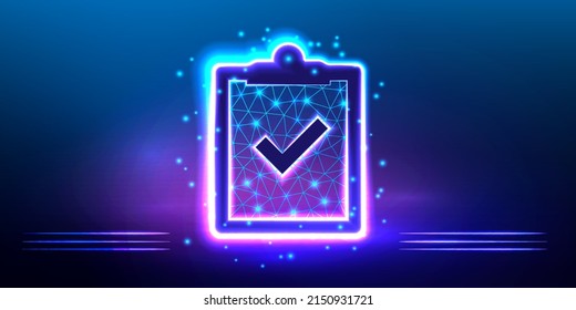 Check mark icon. Approvement concept. Document, file, clipboard, checklist. Polygonal icon for business. Vector ilustration