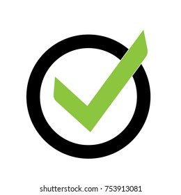 Check mark icon. Black circle. Vector.