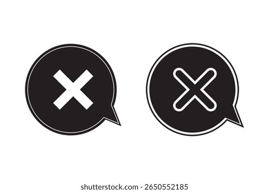 Häkchensymbol . Schwarzes Kreuz flach Symbol x.  Symbol-Vektorgrafik löschen. 10 EPS