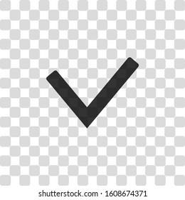 Check mark icon. Black symbol on transparency grid