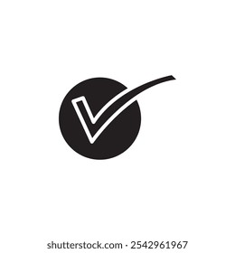 Check mark icon black and white vector sign
