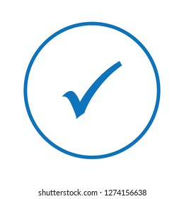Check mark icon in blue circle. Vector Illustration