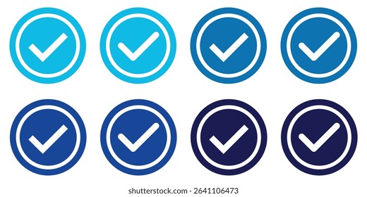Check mark icon in blue circle. Verified badge vector icons. Social media account verification icons. Blue check mark icon. Profile verified badge. Vector Illustration 