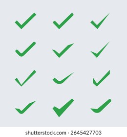 Check mark icon. Check box icon with great buttons and yes check mark icons in green check. flat round buttons set.