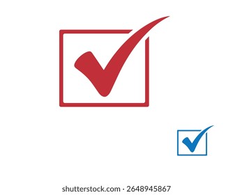  Marque el icono de marca en un cuadro. Icono de Botón de la lista de verificación Ilustración vectorial roja y negra. Vector de Plantilla de icono de marca de verificación creativa. Verde.