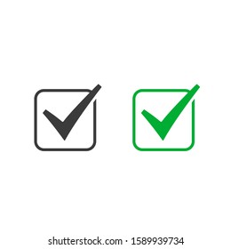Check mark icon in a box. Tick symbol in green color, vector illustration.